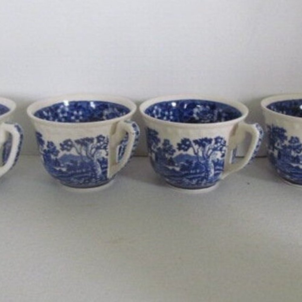 Set of 4 Blue Transferware Tea Cups set Villeroy & Boch Germany Saar Rusticana - Picture 2 of 7